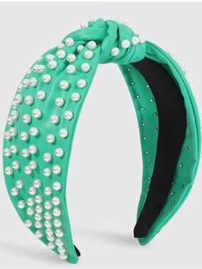 Teal Faux Leather Knotted Pearl Headband | Turquoise Statement Hair Accessory